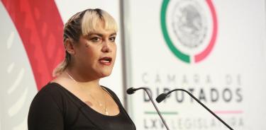 La diputada trans María Clemente García de Morena, al exigir que la FGR atraiga el caso de asesinato del magistrade electoral Ociel Baena.