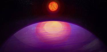 Representación artística de la posible vista desde LHS 3154b hacia su estrella anfitriona de baja masa. Dada su gran masa, LHS 3154b probablemente tenga una composición similar a la de Neptuno.