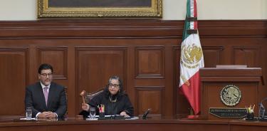 Reyes Rodríguez Mondragón, titular del Tribunal Electoral, junto a Norma Piña Hernández, ministra presidenta de a Corte en el informe anual de labores del primero.