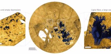 El radar atraviesa el espeso velo de smog de Titán, revelando lagos y un gran mar en la región del polo norte, capturados por la nave espacial Cassini. En Ligeia Mare se han visto aparecer y desaparecer puntos brillantes transitorios, “islas mágicas