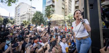 María Corina Machado en un mitin en Caracas la semana pasada