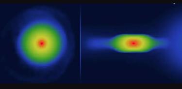 Planeta simulado visto desde arriba (izquierda) y desde un lado (derecha).