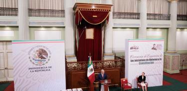 El presidente Andrés Manuel López Obrador, en Palacio Nacional, donde esté 5 de febrero presentó 20 iniciativas de reforma constitucional.
