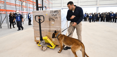 Binomios caninos revisan mercancia en una de las aduanas