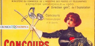 Uno de los carteles oficiales de los Juegos Olímpicos de París 1900 muestra a una mujer practicando esgrima.
