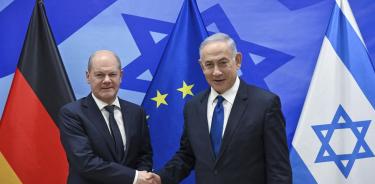 El canciller alemán, Olaf Scholz, y el primer ministro de Jerusalén, Benjamín Netanyahu, este domingo en Jerusalén