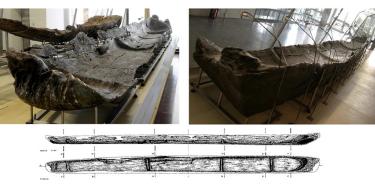Una de las canoas neolíticas (con unos 7 mil  años de antigüedad) recuperadas en el yacimiento arqueológico submarino de La Marmotta