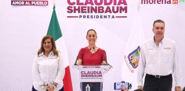 Claudia Sheinbaum, en conferencia de prensa en Nuevo León, previo a su primer mitin proselitista en aquella entidad