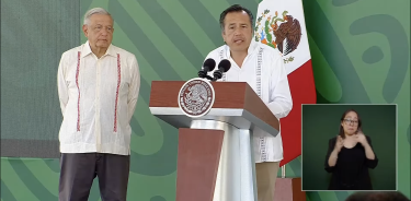 El gobernador de Veracruz durante la conferencia matutina del Presidente López Obrador.