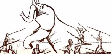 Ilustración de la caza de elefantes con lanzas.