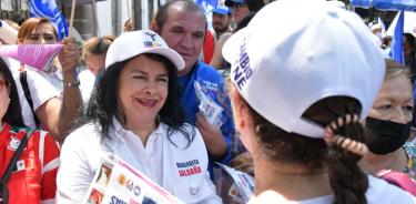 Margarita Saldaña durante arranque de campaña por Azcapotzalco