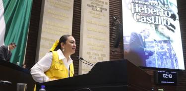 Elizabeth Pérez Valdez, vice coordinadora del PRD, recuerda Heberto Castillo en su aniversario luctuoso.