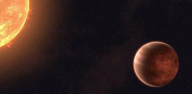 Impresión artística del caliente Júpiter WASP-43b orbitando de cerca a su estrella madre..