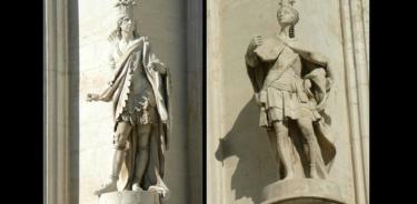 Las esculturas de Moctezuma y Atahualpa en el Palacio Real de Madrid.