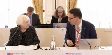 La secretaria del Tesoro de Estados Unidos, Janet Yellen, asiste a la primera jornada de la reunión de ministros de Finanzas del G7 que se celebra en Stresa