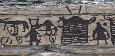 Representación de calderos en el arte rupestre de un asentamiento de la Edad del Hierro en Minusinsk, Rusia.