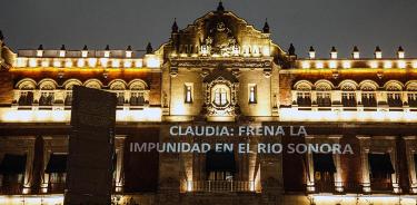 Mensaje proyectado en el Palacio Nacional. A casi 10 años del derrame tóxico de la mina Buenavista del Cobre.