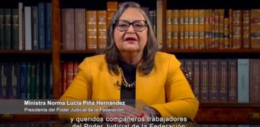 Norma Piña, ministra presidenta de la Suprema Corte y del Consejo de la Judicatura , en un mensaje a los trabajadores del Poder Judicial de la Federación.