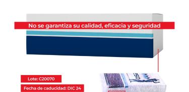 Alerta Cofepris de medicamento falsificado, y pide no se utilice, por los riesgos a la salud que representa