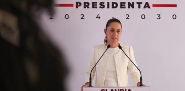 La virtual presidenta electa, Claudia Sheinbaum Pardo, en su casa de transición para la presentación de su gabinete de gobierno ampliada.