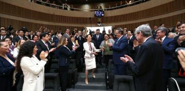 Claudia Sheinbaum fue recibida con aplausos en la Sesión Solemne de la Sala Superior del TEPJF.