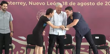 La presidenta electa, Claudia Sheinbaum, el Presidente Andrés Manuel, con el gobernador de Nuevo León, Samuel García