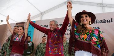 Claudia Sheinbaum, Andrés Manuel López Obrador y Mara Lezama