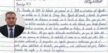 Fragmento de la carta escrita por Genaro García Luna