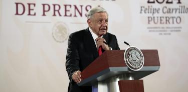 AMLO durante su conferencia de prensa matutina este miércoles en Palacio Nacional