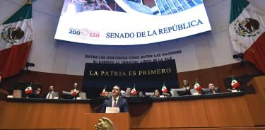 Omar Garcia Harfuch durante su partiipación en el Senado al cual pidió licencia a partir del 30 de septiembre