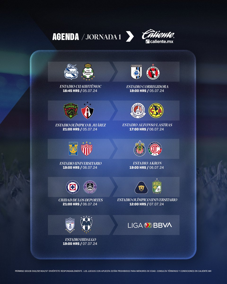 Liga MX Fechas y horarios de la Jornada 1, Apertura 2024